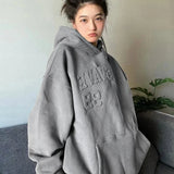 Ebbgo  Hooded Female Clothes Pullovers Baggy Letter Printing Long Grunge Loose Hoodies Text Sweatshirts for Women Tops Grey Y2k Style E