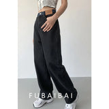 Ebbgo  Summer Black Vintage Thin Jeans Fashion High Waist Baggy Straight Pants High Street Casual Wide Leg Mopping Denim Trouser Ladies