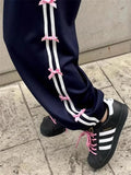 Ebbgo   Y2K Blue Sweatpants With Bow Women Korean Fashion Fairycore Jogger Pants Oversized Harajuku Girly Kpop Sports Trousers