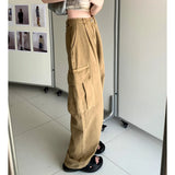 Ebbgo  Women's 4XL Khaki Brown Hot Girl Baggy Cargo Pants Jeans Denim Wide Leg Pants Trousers Streetwear Korean Style Sweatpants