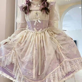 Ebbgo  -  Lolita Dress JSK Fairy Full Fall/Winter Dream Doll Bow Lace Ruffled Kawaii Princess Dress Purple Blue