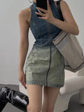 Ebbgo  -  Sexy Women Vintage Zipper Denim Dress Turtleneck Sleeveless Dress Party Celebrity Bodycon Vestidos