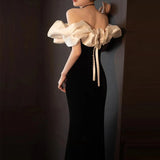 Ebbgo  -  Evening Dresses Black Fishtail Dress For Dinner Silk velvet Off Shoulder Party Dresses Gala H923