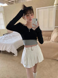 Ebbgo  White Y2k Cargo Pleated Mini Skirts Women Sexy Retro Low Waist A-Line Skirt Harajuku Girl Slim Short Skirt with Belt