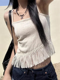 Ebbgo  Korean Sexy Backless Lace Up Camisole Tops Y2k E-Girl Slim Fit Tassel Tank Top 2024 Summer New Straight Black Vest for Women