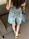 Ebbgo  High Waist Fashion Half Pants Women Chic New Denim Summer Jeans Wide Leg Straight Casual All Match Loose Shorts