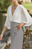 British Style Elegant Color Block Pocket Contrast V Neck Loose Jumpsuits