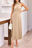 Elegant Simplicity Solid Slit Halter Sleeveless Dress Dresses