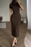 Casual Simplicity Solid Bandage O Neck Short Sleeve Dress