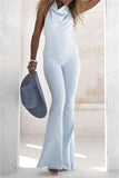 Sexy Casual Solid Backless Halter Skinny Jumpsuits