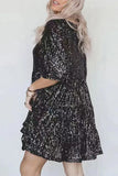 Casual Solid Sequins Sequined O Neck A Line Dresses