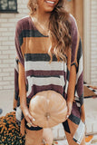 Casual Striped Contrast O Neck Tops