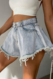 Sexy Solid Tassel Ripped High Waist Denim Shorts